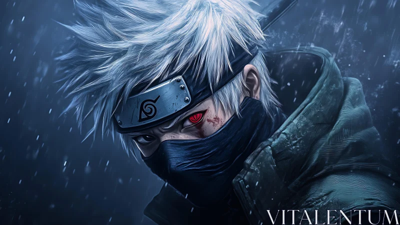 Rain-soaked masked warrior rendered in high-detail digital art