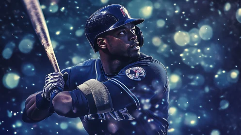 Focused baseball batter in stylized blue digital art.