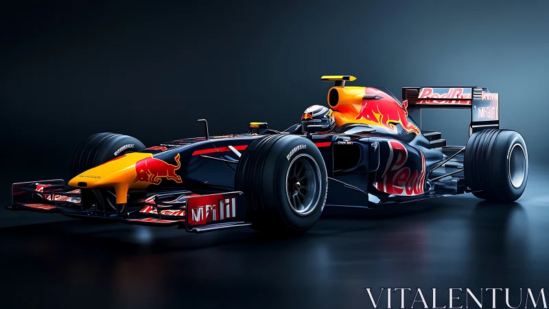 Aerodynamic Red Bull Formula chassis under studio keylight.