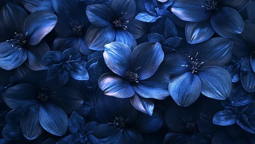 Deep Blue Petals. Luminous Floral Depth.