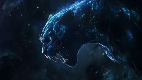 Luminous Panther: Neon Beast in Ethereal Darkness.