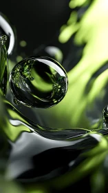 Liquid neon orbs drift through chrome-green twilight. Period.