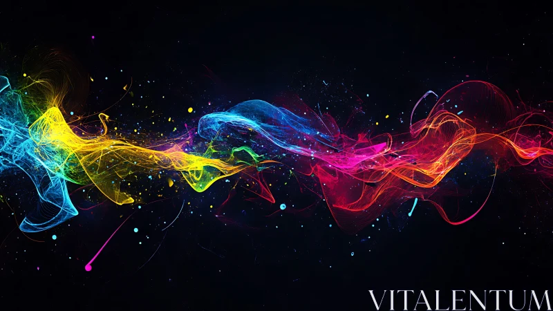 Multicolored light trails on dark background in motion.