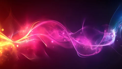 Aurora-like neon light waves flow across a dark cosmic field.