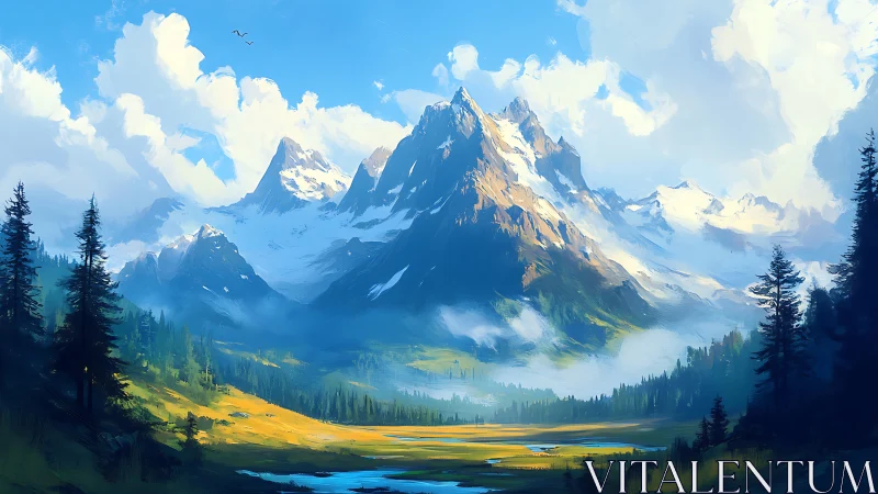 Snow-crowned giants trade whispers with clouds above valley