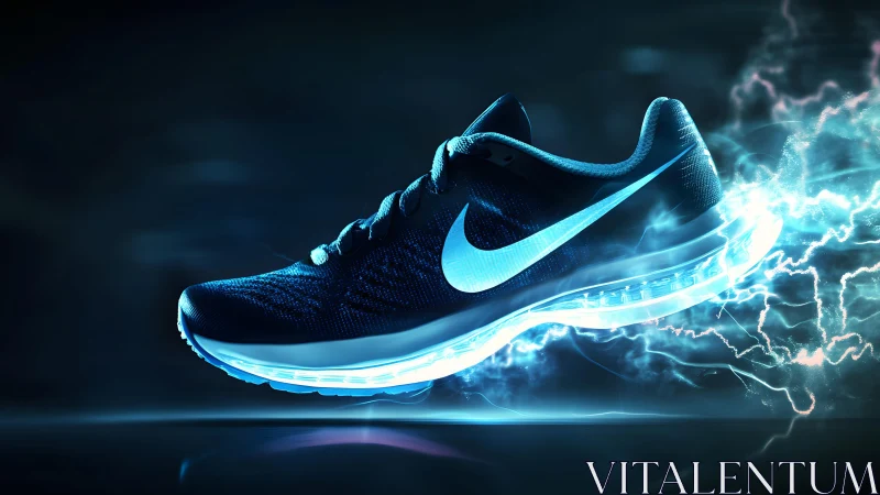 Futuristic Nike Running Shoe with Electric Blue Energy Effects. Futuristic Nike Running Shoe with Electric Blue Energy Effects.