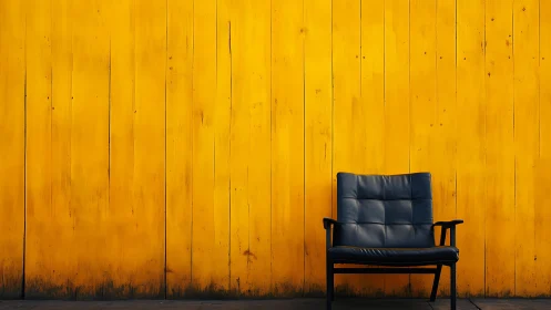 Sunny yellow wall with a quiet black chair waiting proudly.