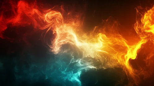 Dynamic fire and ice collision creating luminous abstract energy vortex.