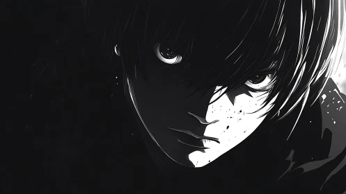 High contrast anime portrait with intense chiaroscuro gaze