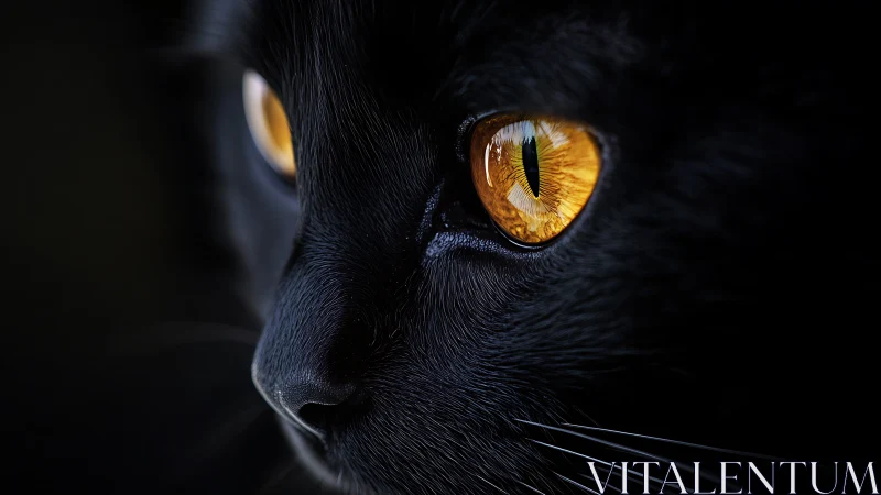 Black Cat with Striking Golden Eyes Against Dark Background