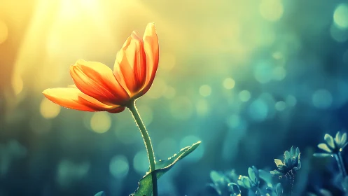 Sunlit tulip dreaming in a sea of turquoise morning glow.