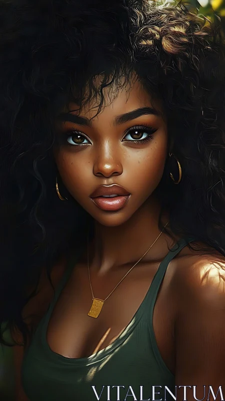 Digital portrait captures expressive woman in dappled light