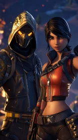 Dual dusk rogues pose in molten-glow battle readiness.