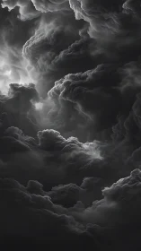 Storm clouds form dense monochrome vortex over dark sky