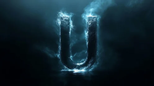 Volumetric water letter U rendered with emissive rim lighting