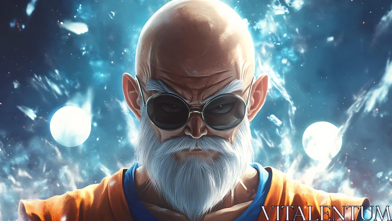 Cosmic elder warrior bathed in starlight and quiet power.