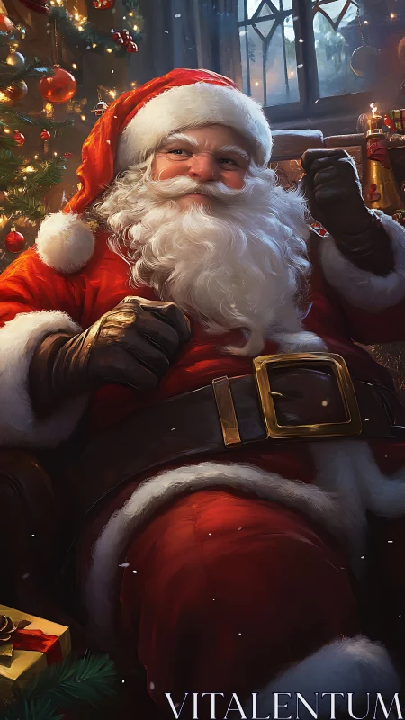 Festive Santa portrait in warm cinematic Christmas lighting.