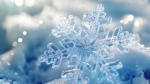 Crystal snowflake jewel resting on dreamy winter frost.