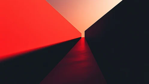 Abstract corridor with converging red light planes and void