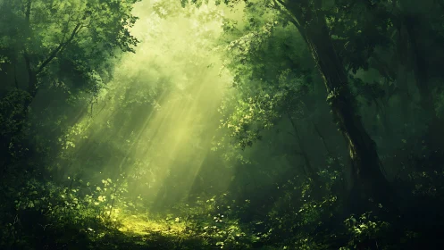 Sunlight Filtering Through Dense Forest Canopy