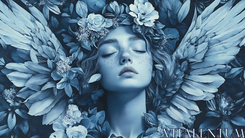 Dreaming in blue petals and wings, a quiet celestial bloom.