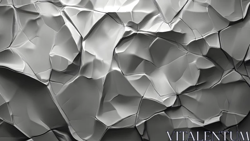 Abstract geometric silver metallic surface with polygonal folds.