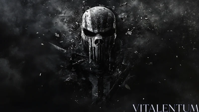 Skull of shattered night slips through burning black dust