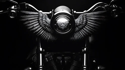 Winged midnight motorcycle emblem glows with dark chrome power.