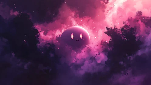 Nebulous magenta sky renders glowing orb creature with soft rim light