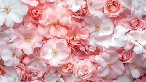 Layered Floral Composition: Pink and White Rose Profusion.