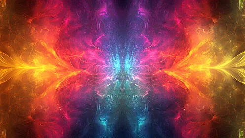 Symmetrical neon energy burst in vivid cosmic colors.