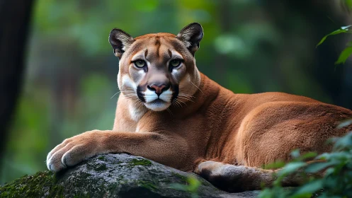 Cougar's Watchful Gaze from Stone Perch.