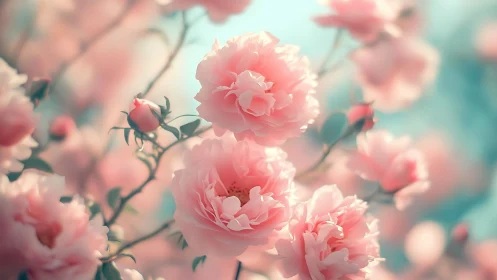Pink Peonies in Soft Focus Garden Setting