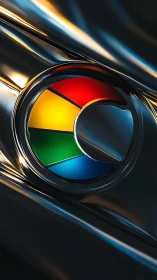 Chrome-like circular icon gleams in sleek metallic lighting.