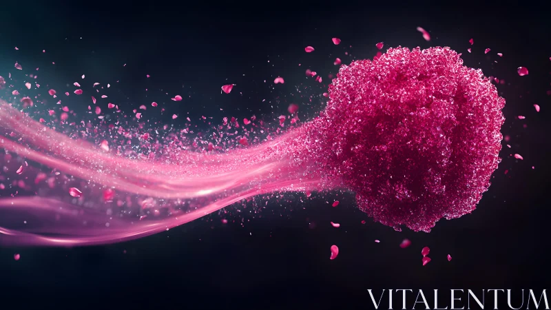 Abstract pink particle burst in motion, digital art style.