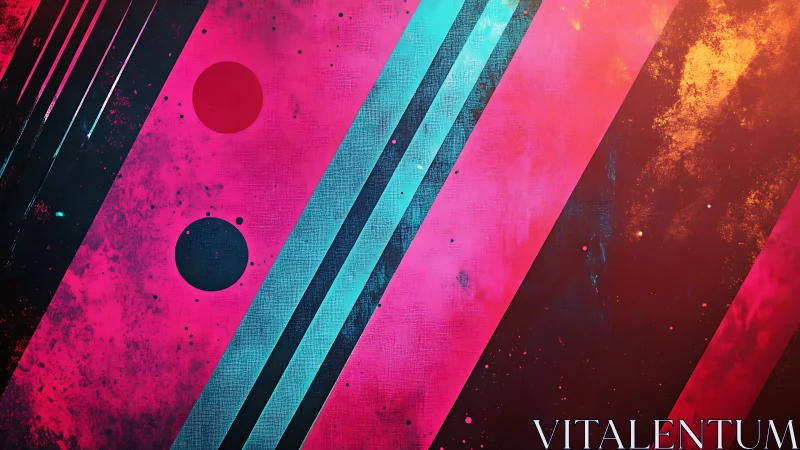 Neon diagonal bands with dual circles on textured magenta.