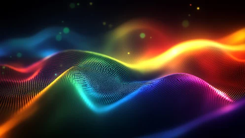 Colorful digital waves form luminous flowing point surfaces