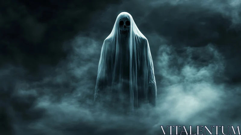 Gentle ghostly wanderer drifting through silver fog.