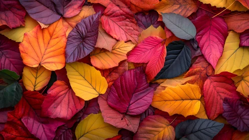 Multicolored autumn foliage in dense overlapping flatlay composition.
