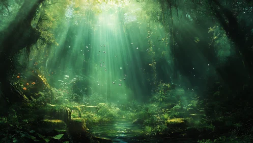 Volumetric Light Through Misty Forest Canopy with Atmospheric Radiance