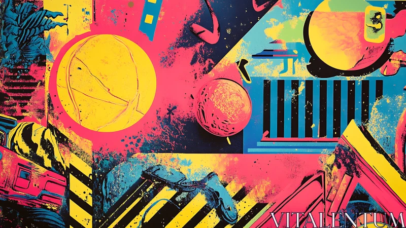 Geometric abstract composition with bold neon color blocks.