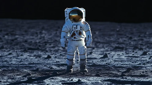 Solitary moonwalker under silent starlit void gaze.