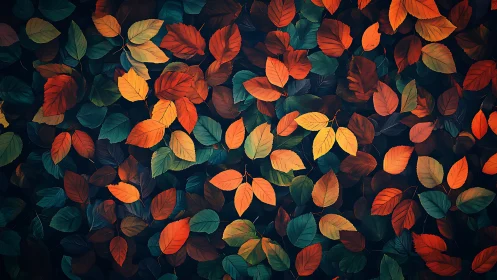 Digital painting of autumn foliage with layered leaf tapestry.