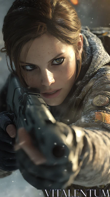 Tactical sniper portrait renders hyperreal winter combat focus