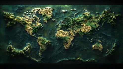 Lush world map relief invites a calm journey across continents