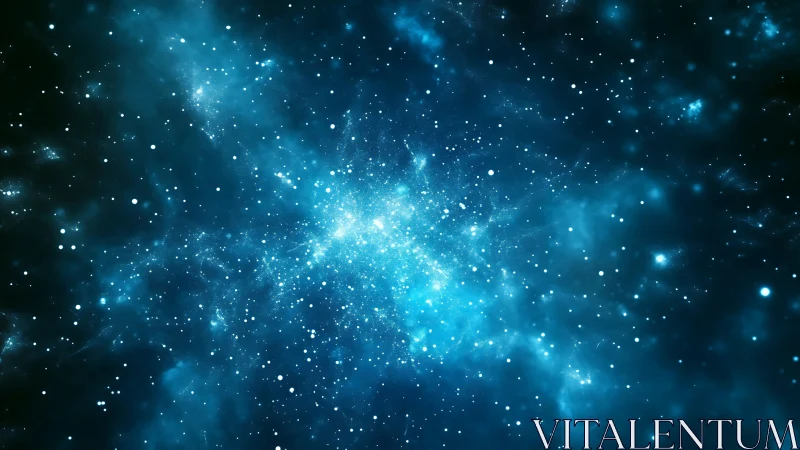 Radiant blue nebula glows amid countless distant stars.
