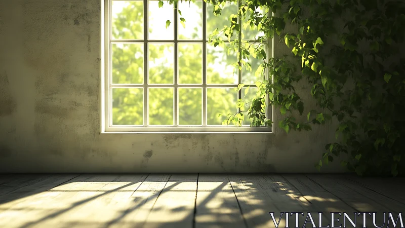 Morning vines softly invade a forgotten sunlit room