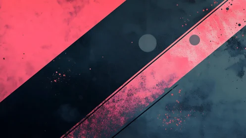 Angled neon bands intersect textured navy field with matte circles