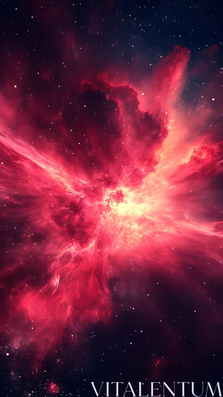 Crimson nebula cloud with bright stellar core in space.