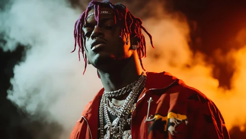 Bold stage presence glows in colorful smoke and neon light